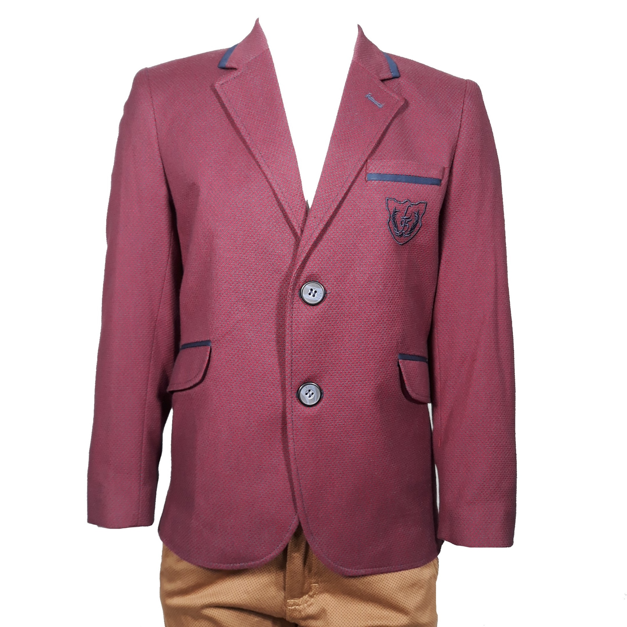 Sacou baieti, grena/ bleumarin