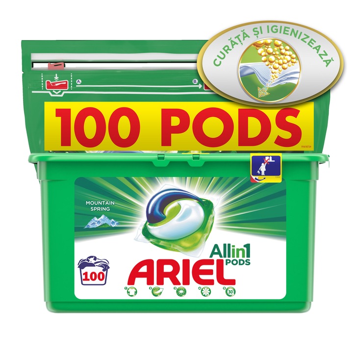 Detergent capsule Ariel All in One PODS Mountain Spring, 100 spalari