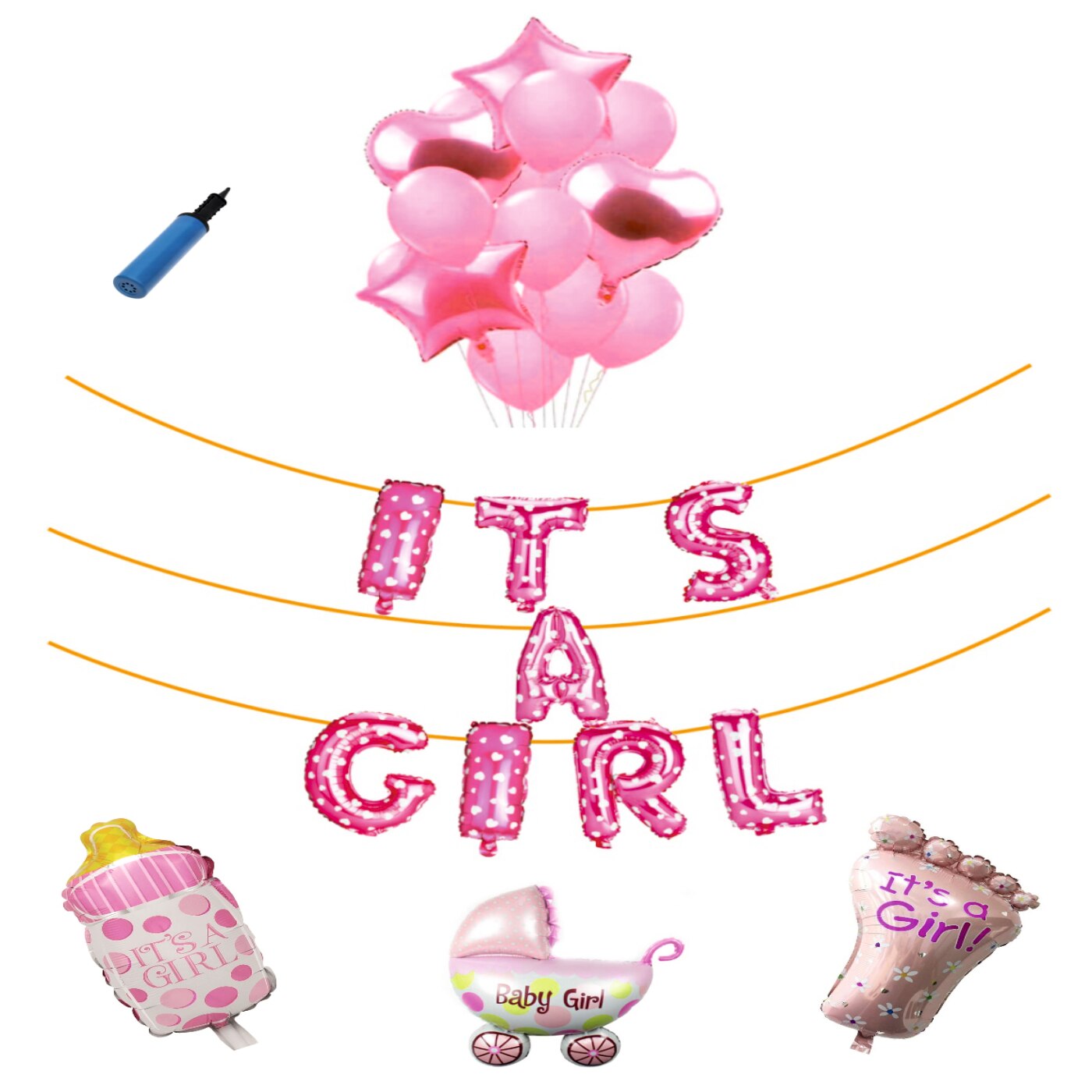 Set complet baloane botez, fetita , roz