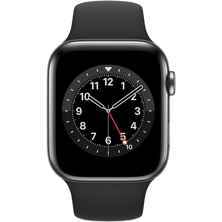 Apple Watch 6, GPS, Cellular, Корпус Graphite Stainless Steel 44mm, Black Sport Band