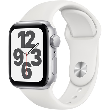 Apple Watch SE, GPS, Корпус Silver Aluminium 40mm, White Sport Band