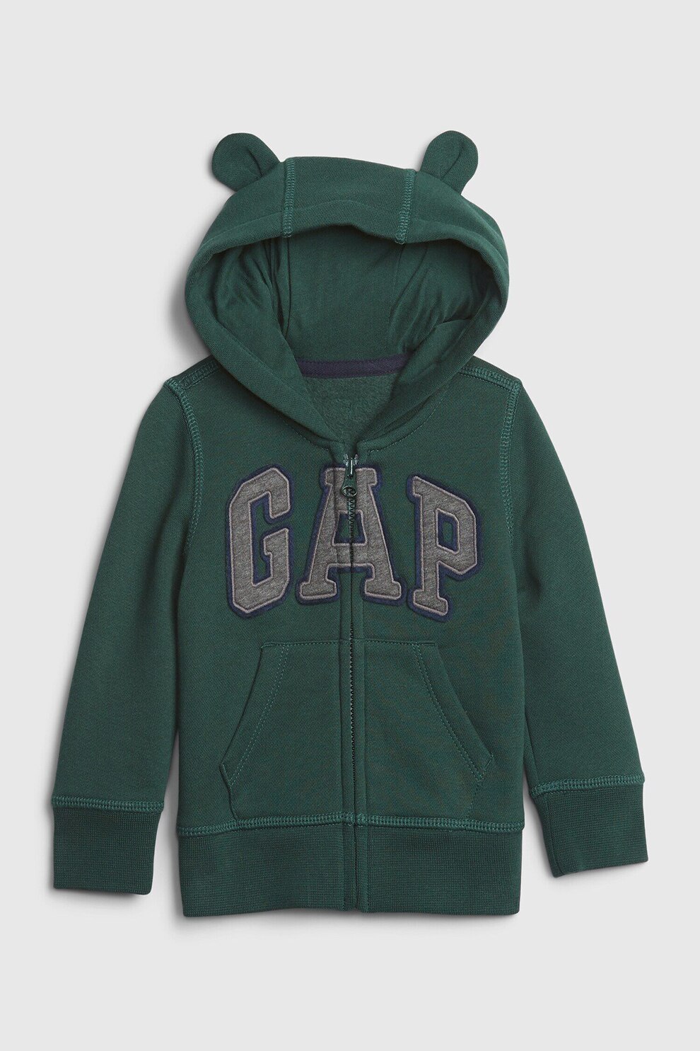 GAP, Hanorac cu fermoar si logo, Verde feriga/Gri inchis