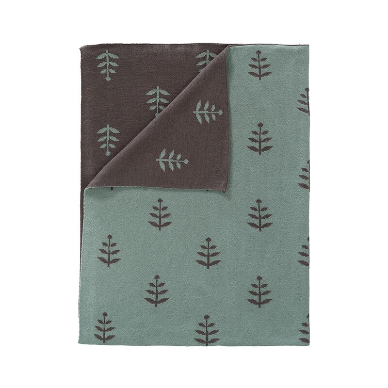 Patura Fine Knitted, Fresk, cu model Leaves, din bumbac organic, 80x100 cm