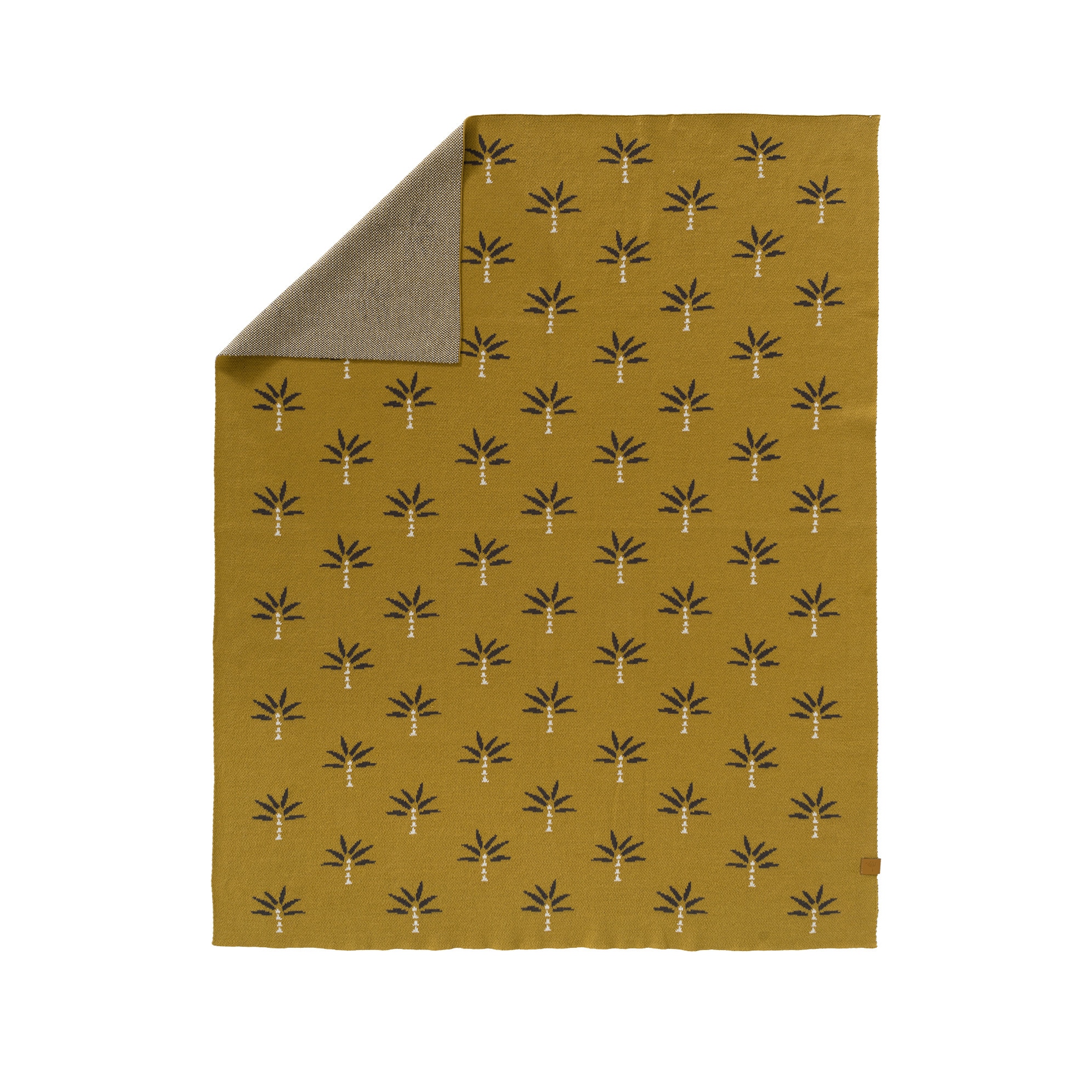 Patura Fine Knitted, Fresk, cu model Palmtree, din bumbac organic, 80x100 cm