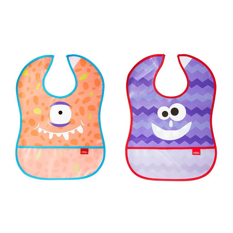 Set 2 Bavete Impermeabile, Catch All, cu Buzunar, Fixare Sigura, Usor de Curatat, Imprimeu Amuzant, Portocaliu/Mov