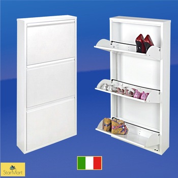 Pantofar cu trei compartimente, StarMart, asamblat, capacitate 9 perechi incaltaminte, 55 x 14 x 104 cm, Alb Pantofar cu trei compartimente, StarMart, asamblat, capacitate 9 perechi incaltaminte, 55 x 14 x 104 cm, Alb