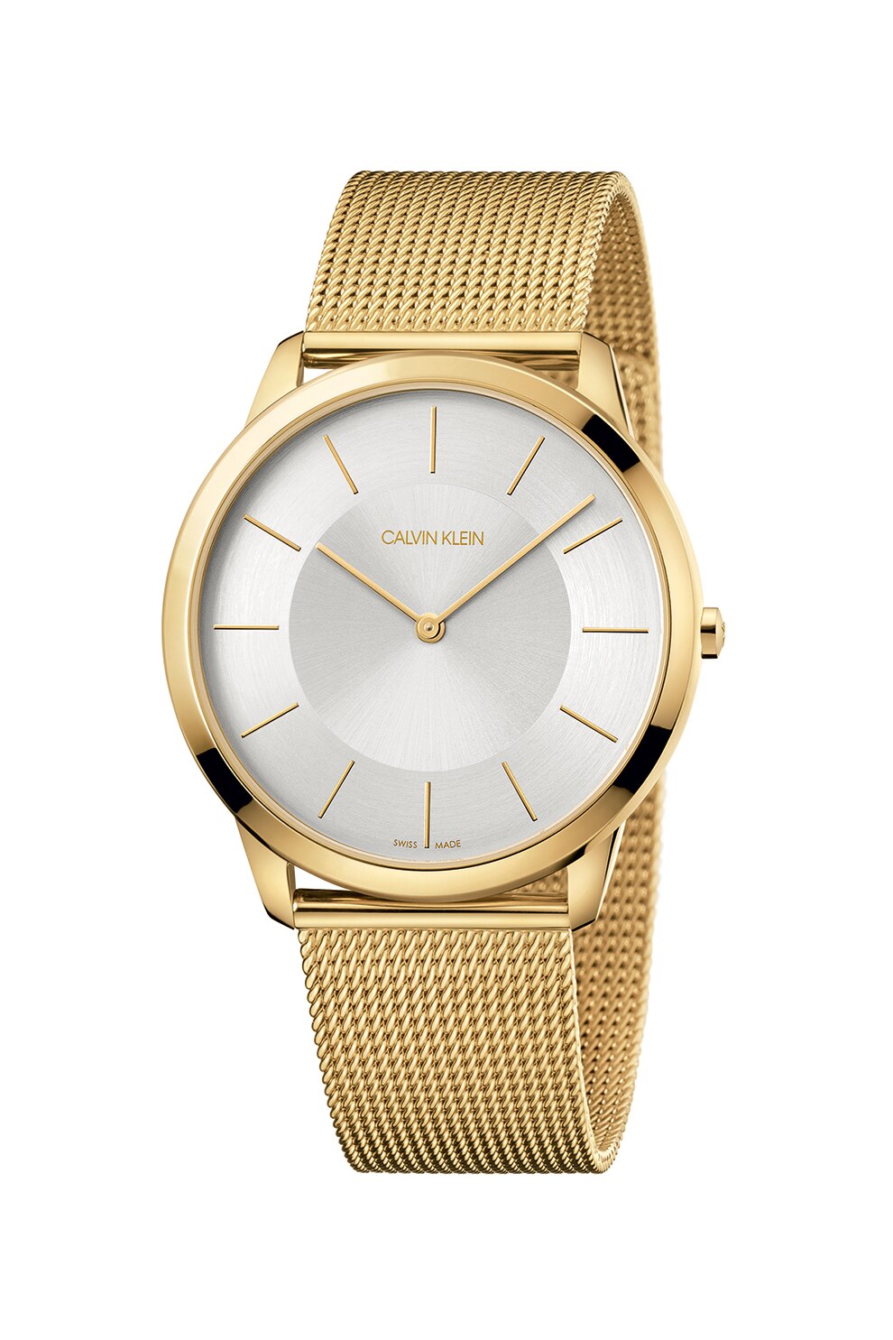 CALVIN KLEIN, Ceas cu o bratara cu model tip plasa, Auriu/Alb
