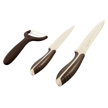 Set 3 piese Ambition Brown Stone, 2 cutite, curatator legume Set 3 piese Ambition Brown Stone, 2 cutite, curatator legume