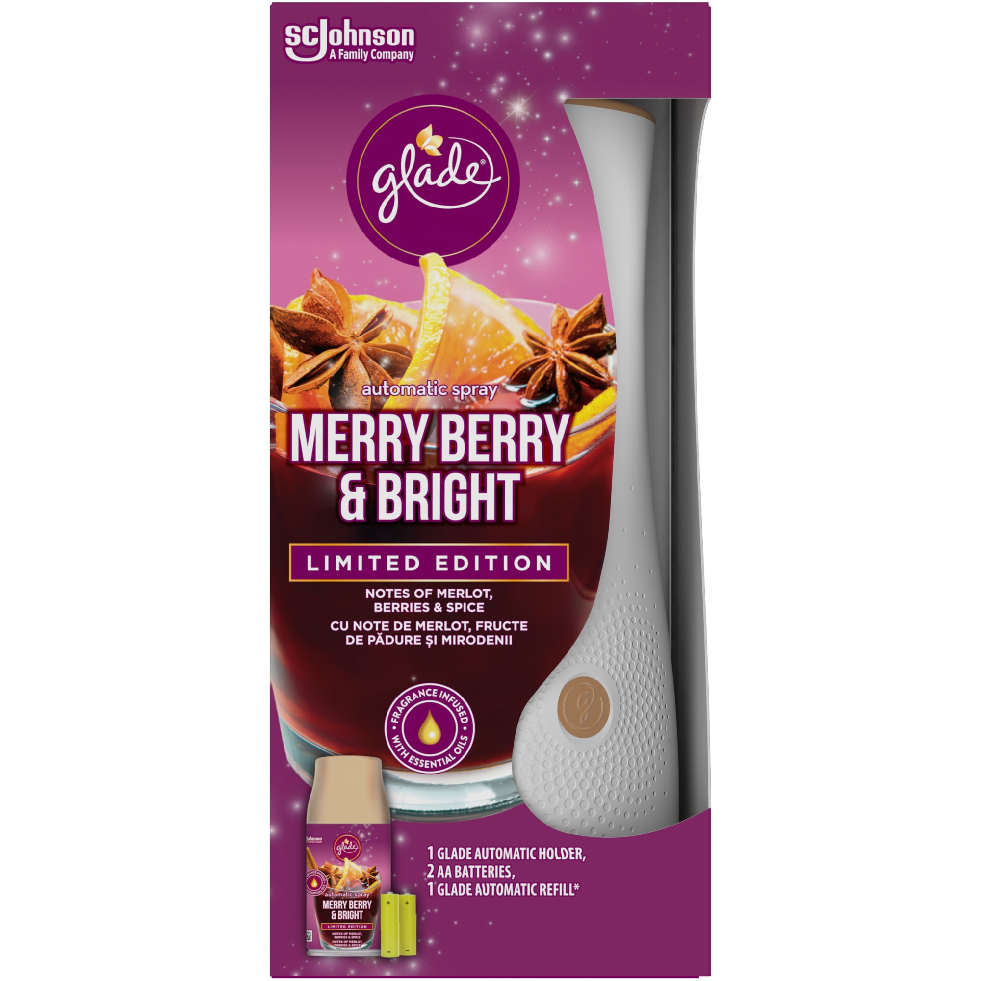 Odorizant Automatic pentru camera Glade Iarna, Fructe de padure & Mirodenii - Merry Berry, 269 ml