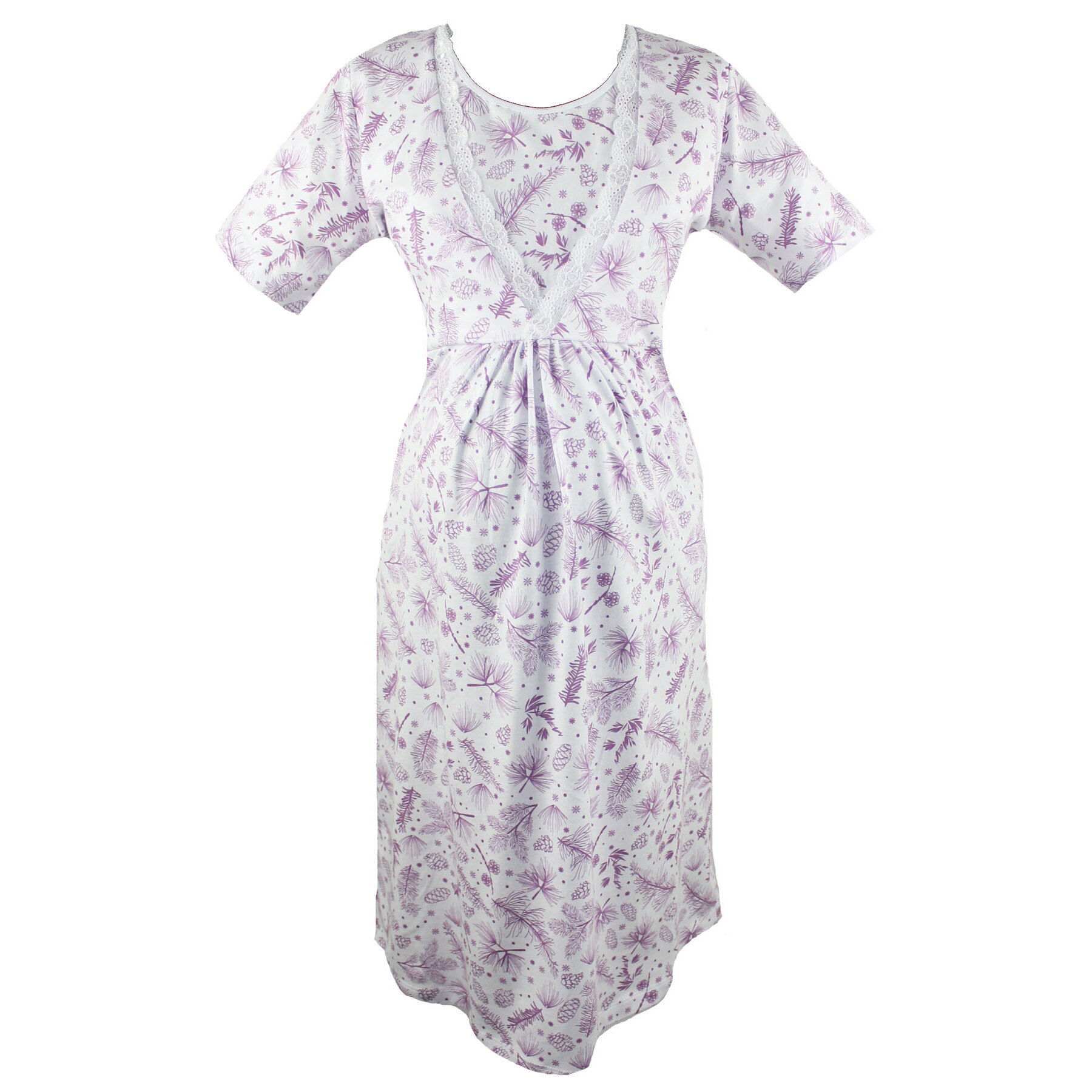 Camasa de alaptat, bumbac, alb cu mov XL