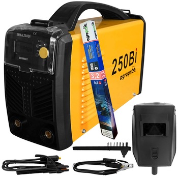 Set aparat sudura Profesional AgroPro 250 BI, inverter, MMA, 250A, tehnologie IGBT, IP 21, pachet electrozi AgroPro Set aparat sudura Profesional AgroPro 250 BI, inverter, MMA, 250A, tehnologie IGBT, IP 21, pachet electrozi AgroPro