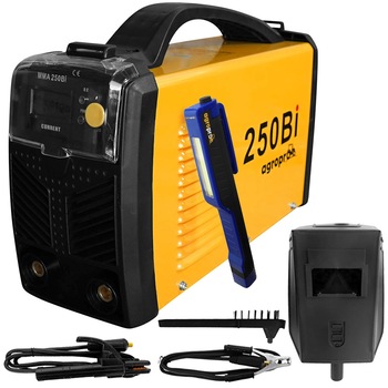 Set aparat sudura Profesional AgroPro 250 BI, inverter, MMA, 250A, tehnologie IGBT, IP 21, lanterna LED AgroPro Set aparat sudura Profesional AgroPro 250 BI, inverter, MMA, 250A, tehnologie IGBT, IP 21, lanterna LED AgroPro