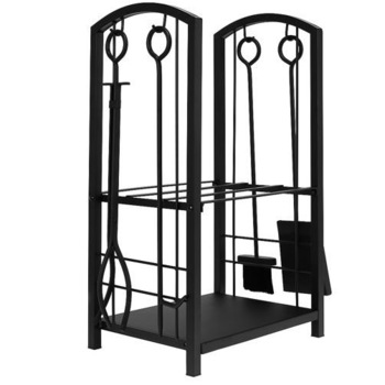 Suport etajat pentru lemne cu 4 accesorii pentru intretinere semineu, din otel, Kaminer PK011 Suport etajat pentru lemne cu 4 accesorii pentru intretinere semineu, din otel, Kaminer PK011