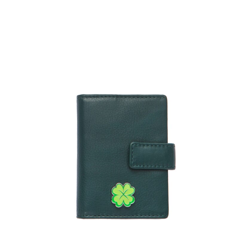 Suport carti de vizita de noroc pentru femei, Piele natirala, verde