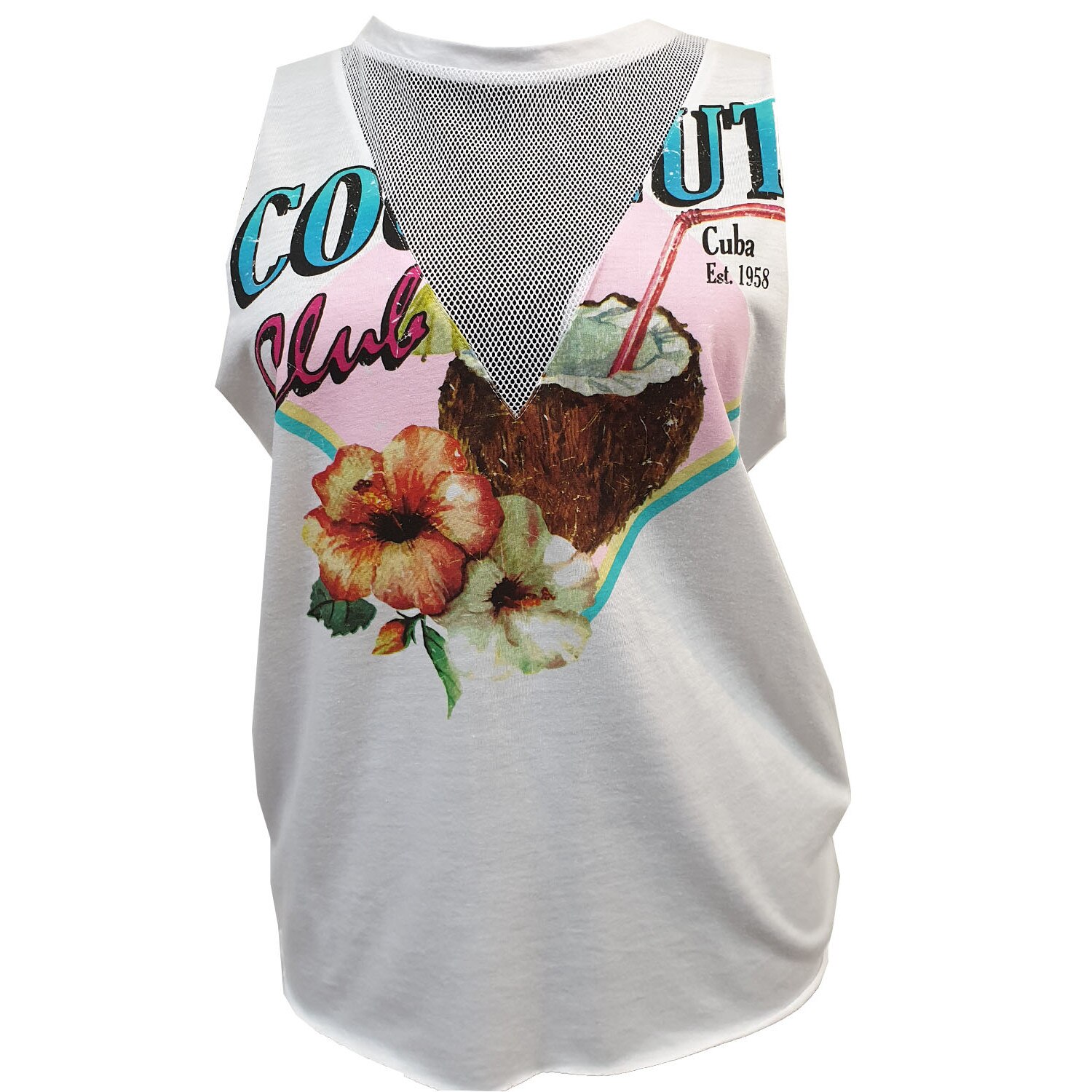 Maiou dama Tally Weijl,alb cu imprimeu floral si text, XS