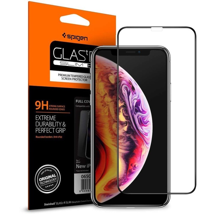 Стъклен протектор Spigen Glass FC за iPhone 11 Pro Max, Black