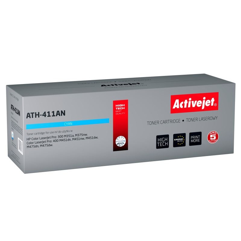 Cartus toner compatibil CE411A pentru HP 305A, Cyan, 2600 pagini, Premium Activejet, Garantie 5 ani