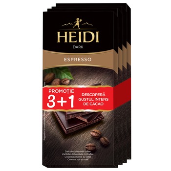Pachet 3+1 Ciocolata amaruie Heidi Dark cu cafea, 80g