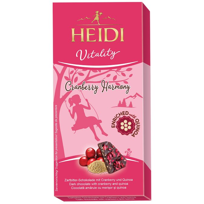 Ciocolata amaruie Heidi Vitality cu merisor si quinoa, 80g