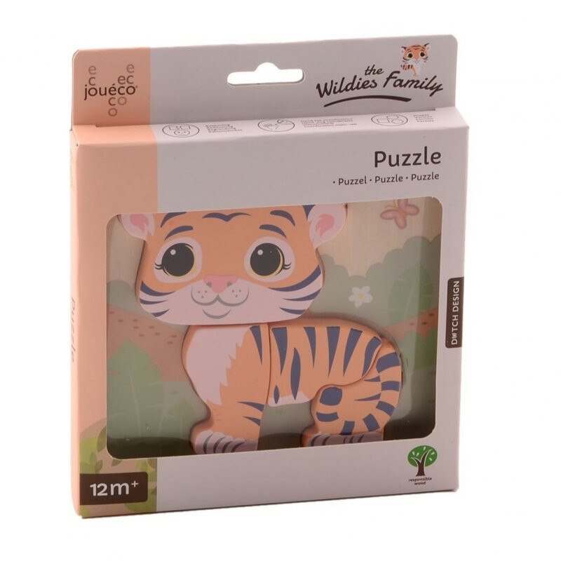 Puzzle din Lemn Jouéco, Pastel, Tigru