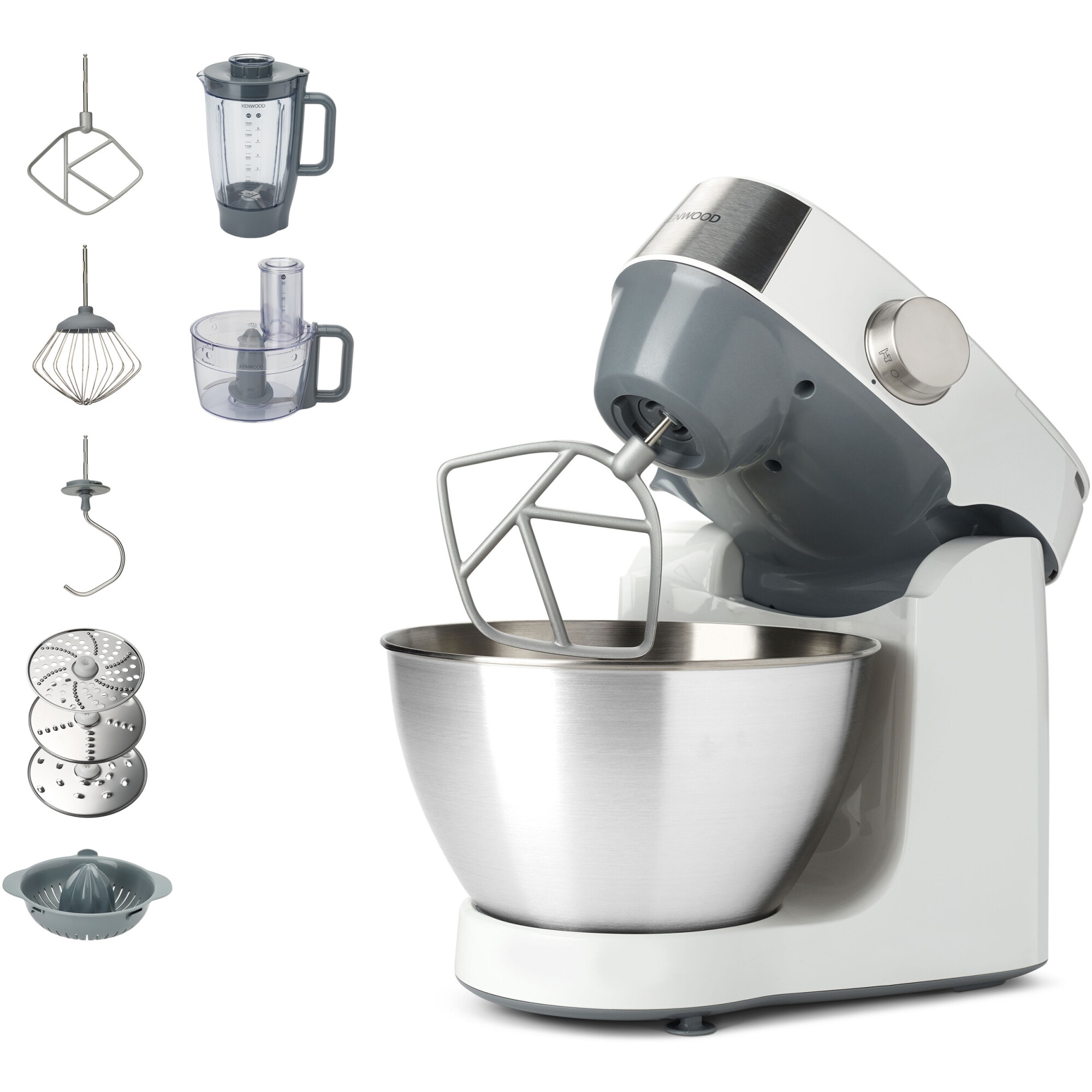 Robot de bucatarie KENWOOD Prospero+ KHC29.H0WH, 1000 W, vas 4.3l, blender 1.5l, procesor alimente, presa citrice, 3 accesorii patiserie, 6 trepte viteza, alb