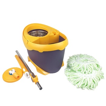 Set de curatenie galeata cu centrifuga metal si 2 rezerve mop, albastra galben 16 litri, 3-10 Set de curatenie galeata cu centrifuga metal si 2 rezerve mop, albastra galben 16 litri, 3-10