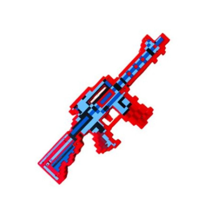 Pusca de jucarie tip Minecraft, culoarea rosu, cu sunete si lumini, 32 cm