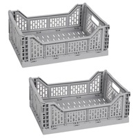Set 2 Cutii depozitare pliabile, Tip Ladita, rezistenta, Gri, 40x30x14.5 cm