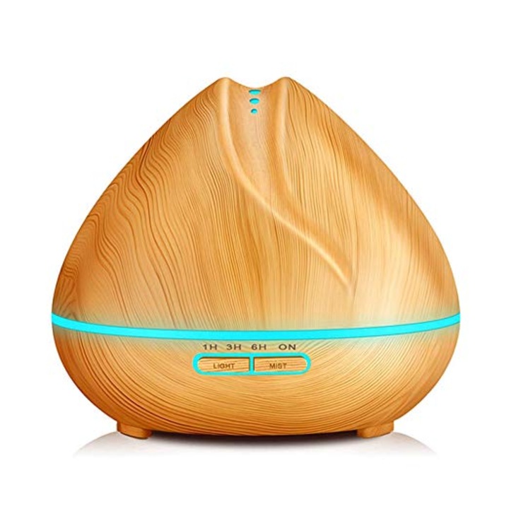 Umidificator EvoSmart™ UD-12, LED 7 culori, Lampa de veghe, Purificator Aer, Difuzor De Arome, Aromaterapie, Ultrasunete Evo, Rezervor 300 ml, culoare Light Wood