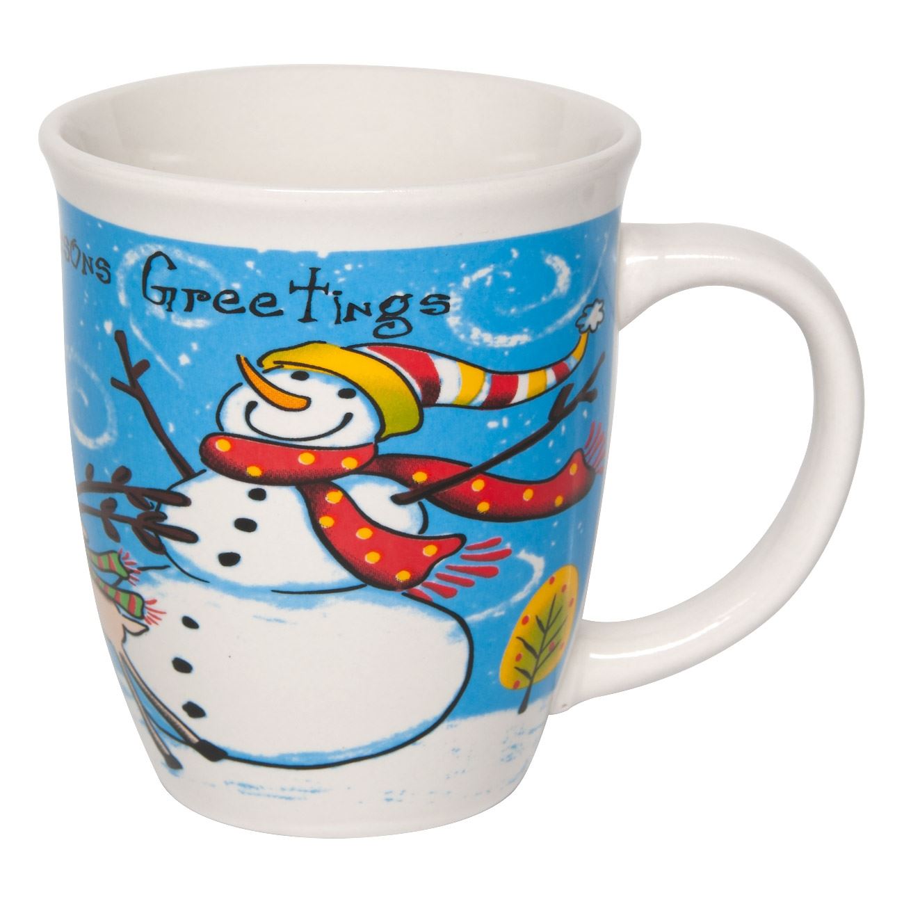 Cana Ceramica, New Line, model de Craciun cu Om de Zapada, 390 ml, Alb/Albastru
