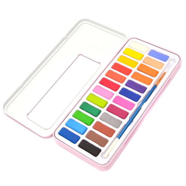 Комплект водни бои за рисуване Giftshop GS-744200, 24 броя, с четка