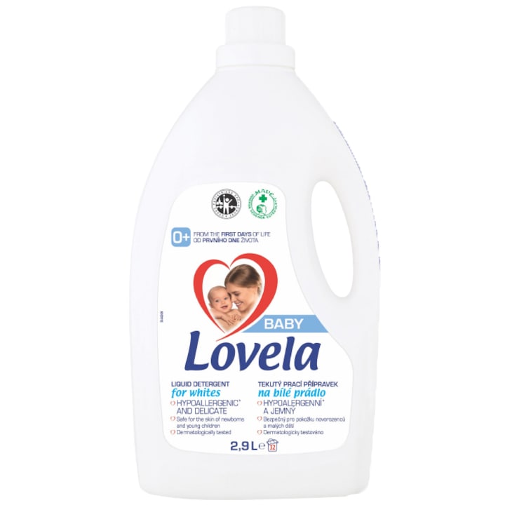 Detergent lichid Lovela Baby, pentru rufe albe, 32 spalari, 2.9L