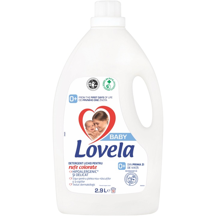 Detergent lichid Lovela Baby, pentru rufe colorate, 32 spalari, 2.9L