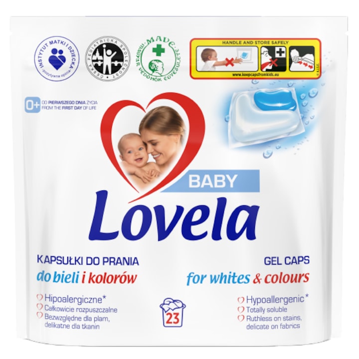 Detergent capsule Lovela Baby, pentru rufe albe & colorate, 23 spalari, 23 capsule