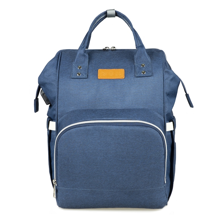 Чанта за количка NEVEQ, Раница за бебешки принадлежности, многофункционална чанта за памперси с вграден USB порт и множество функции, тъмно синя