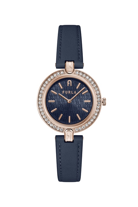 Furla, Analóg karóra kristályokkal, Sötétkék/vörösaranyszín