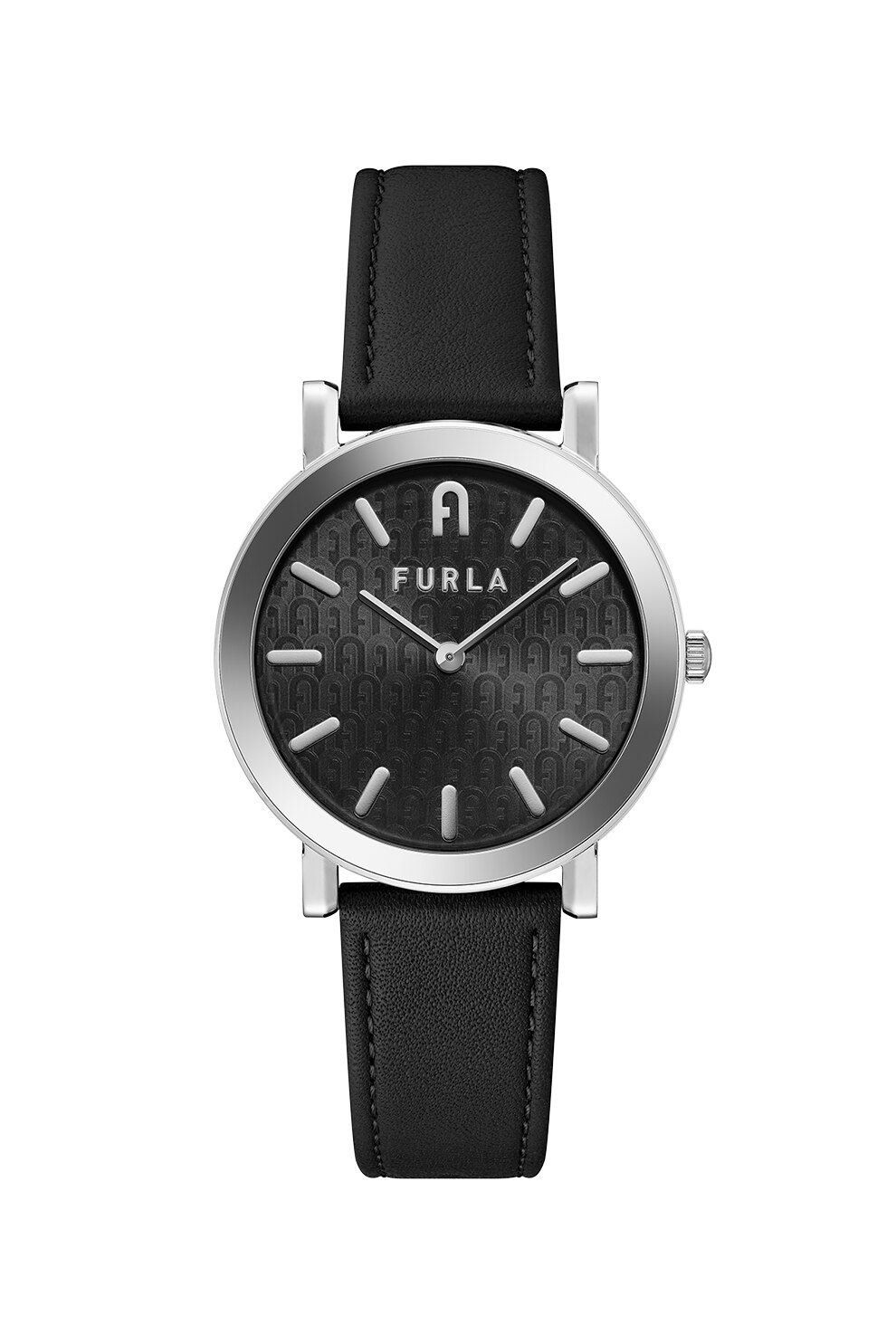 Furla, Ceas analog cu o curea din piele, Negru/Argintiu