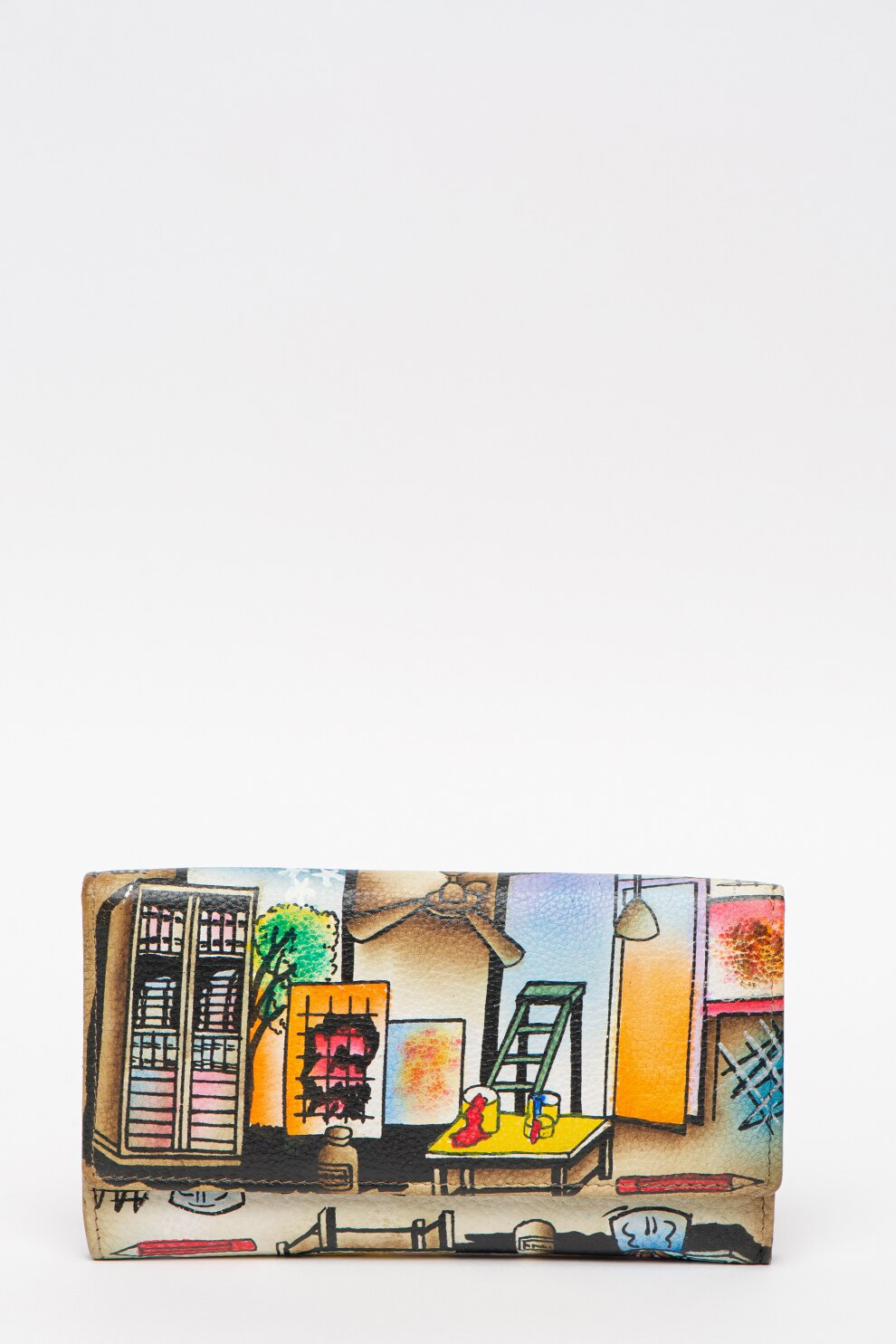 Niarvi, Portofel de piele cu clapa, pictat manual, Multicolora