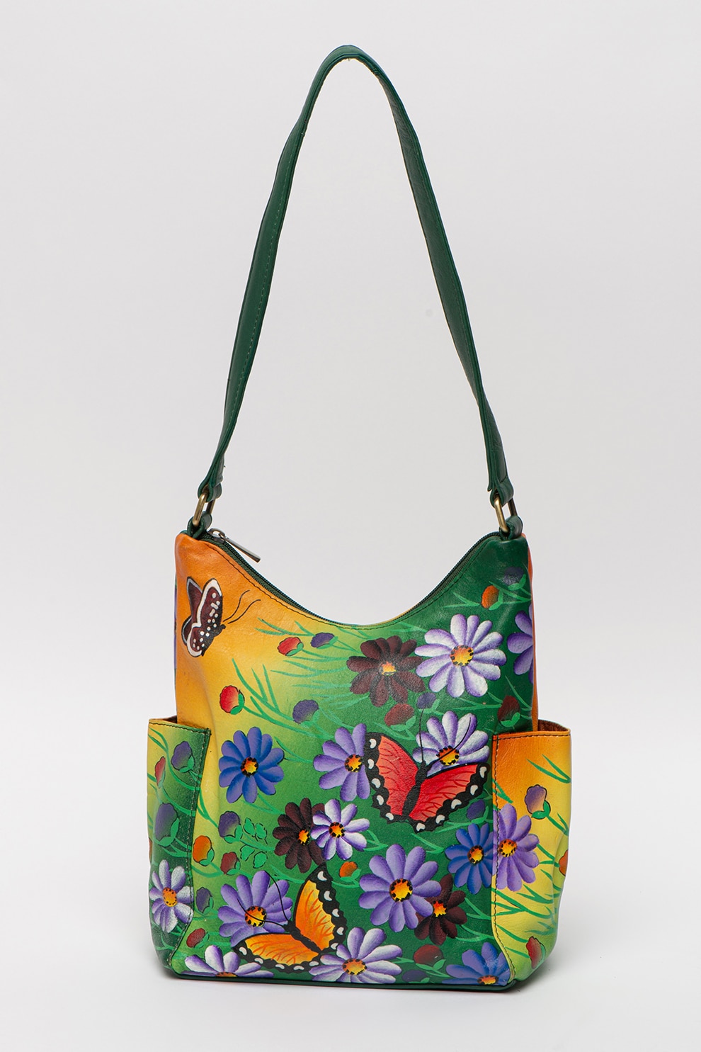 Niarvi, Geanta crossbody de piele, cu buzunare in lateral, Multicolora