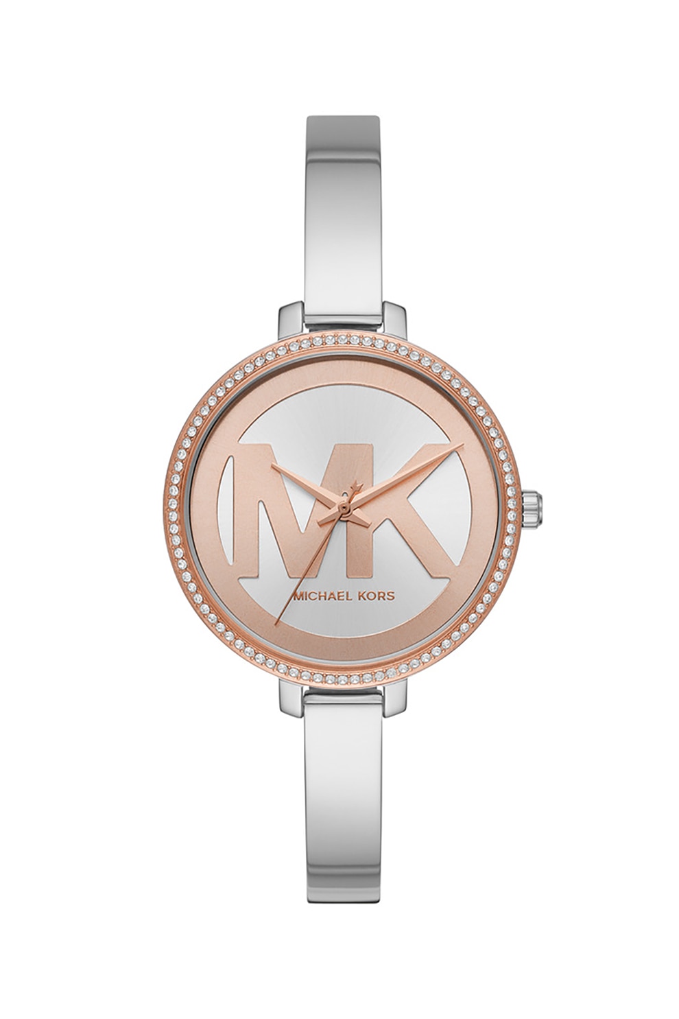 Michael Kors, Ceas analog cu coroana decorata cu cristale, Argintiu