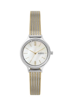Skagen, Ceas din otel inoxidabil cu bratara cu model plasa, Auriu/Argintiu Skagen, Ceas din otel inoxidabil cu bratara cu model plasa, Auriu/Argintiu