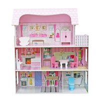 Casa de papusi din lemn cu mobilier din lemn, TimeTrade, 70 x 62 x 27 cm