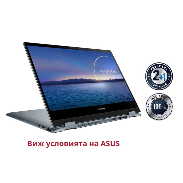 Лаптоп ASUS Zenbook Flip 13 UX363JA-WB502T с Intel Core i5-1035G4 (1.10/3.70 GHz, 6M), 8 GB, 1TB M.2 NVMe SSD, Intel Iris Plus (Ice Lake), Windows 10 Home 64-bit, Сив