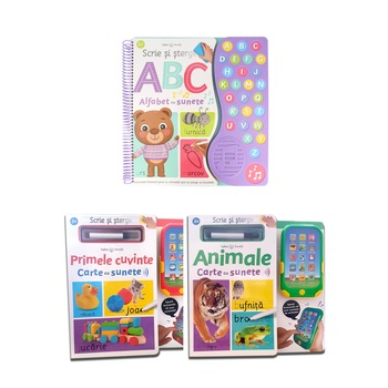 Pachet Scrie si sterge. Cu sunete, 3 carti Pachet Scrie si sterge. Cu sunete, 3 carti