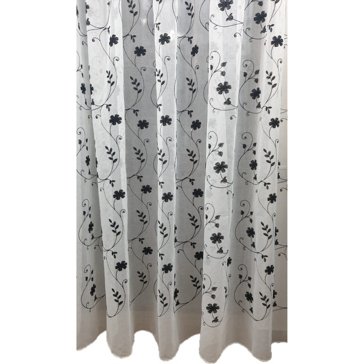 Perdea MASTEL alba cu broderie neagra 250x260cm model B1 confectionata cu rejansa
