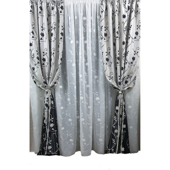 Set MASTEL 2 draperii black-out 2x140x245cm gri-negru cu perdea brodata 400x245cm alba model B1 confectionate cu rejansa Set MASTEL 2 draperii black-out 2x140x245cm gri-negru cu perdea brodata 400x245cm alba model B1 confectionate cu rejansa