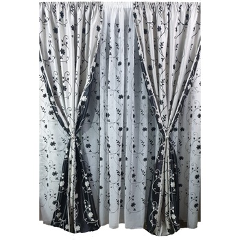 Set MASTEL 2 draperii black-out 2x100x245cm gri-negru cu perdea brodata 300x245cm alb-negru model B1 confectionate cu rejansa Set MASTEL 2 draperii black-out 2x100x245cm gri-negru cu perdea brodata 300x245cm alb-negru model B1 confectionate cu rejansa