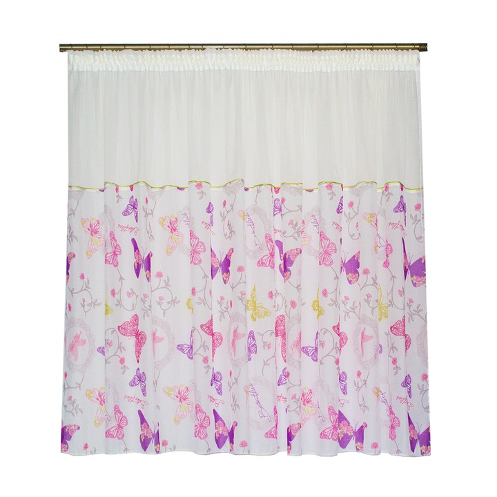 Perdea Velaria in ivoire cu fluturi mov/roz 300 x 145 cm