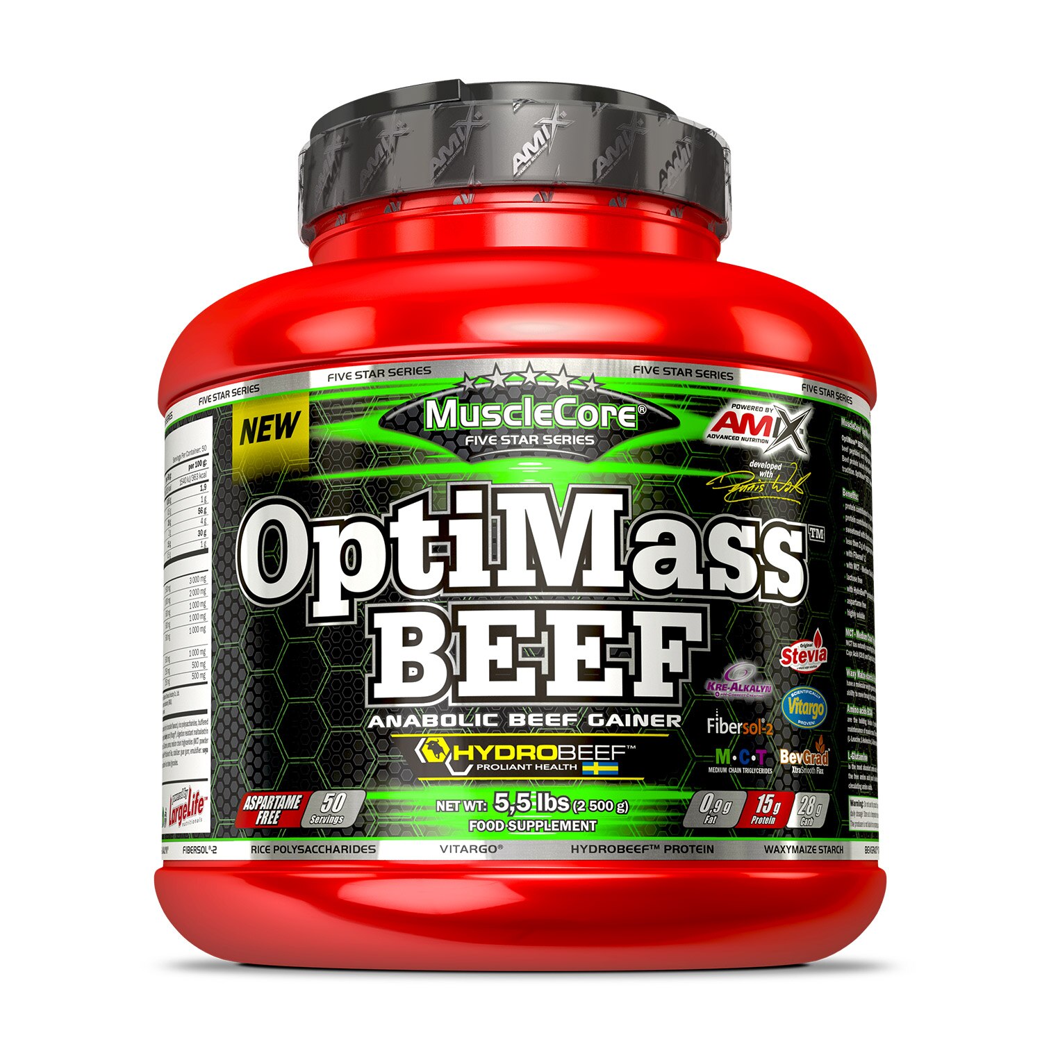 Proteina Amix Optimass Gainer Ciocolata Dubla Fudge 2.500 Kg