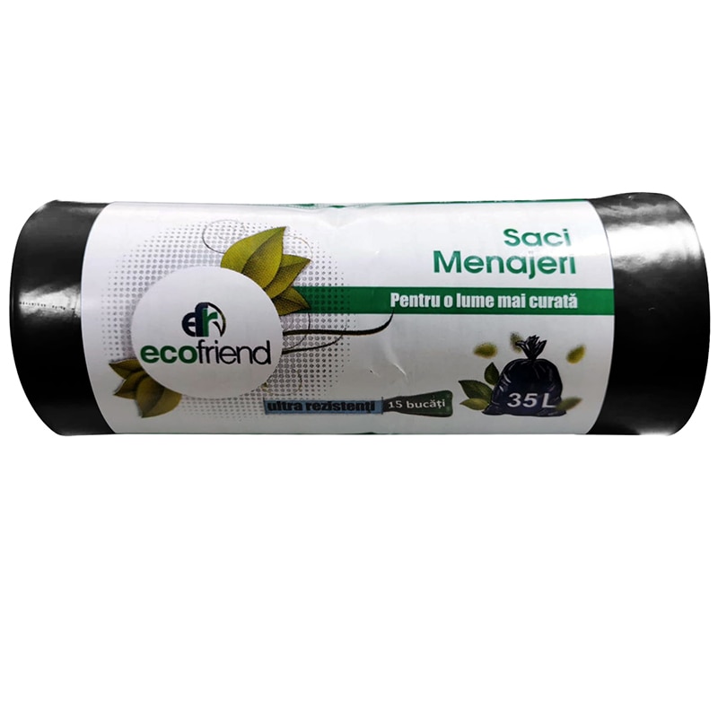 Saci menajeri EcoFriend 35L 15 buc/rola, negru